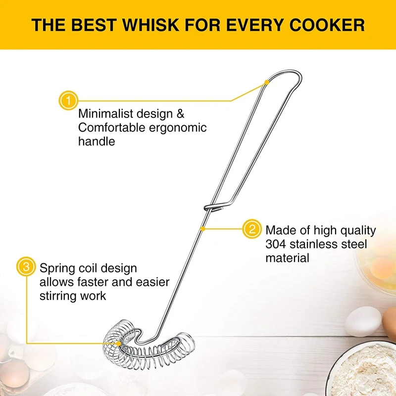 Egg Beater 2 Pieces Whisk Egg Small Whisk Whipper Stainless Steel Egg Flat Spring Coil Frother, Milk and Beater