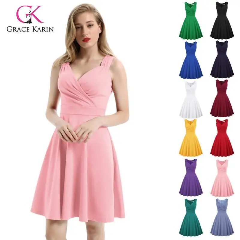 GRACE KARIN Summer Vintage Party Dress for Women Sleeveless V-Neck Work Casual Plaid Bodycon Dress