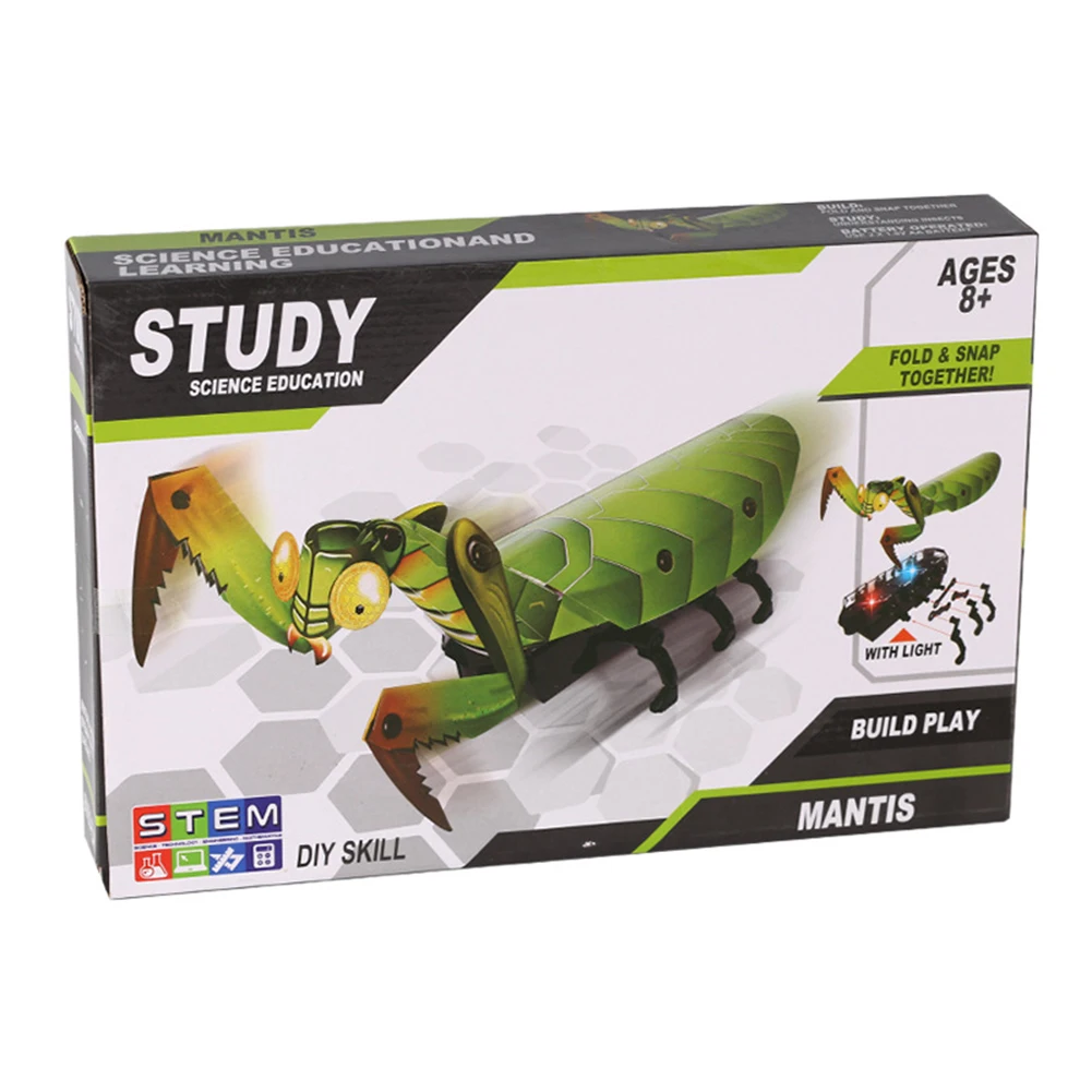 DIY Electric Walking Mantis Insect Sound Light Assembly Model Education Kids Toy