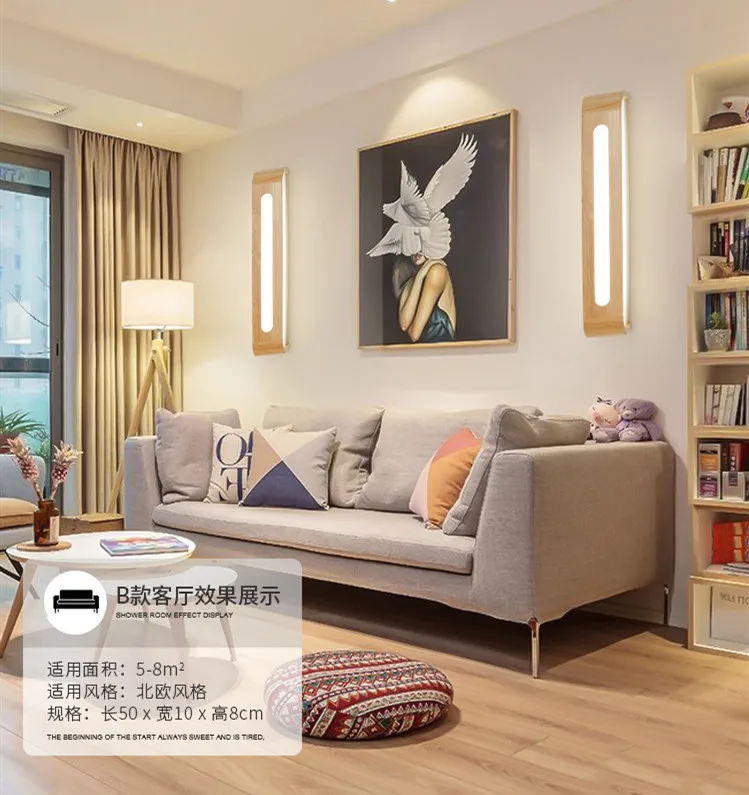Nordic creative led wall lamp stairs wood solid wood bedroom bedside lamp bathroom mirror front lighting fixtures