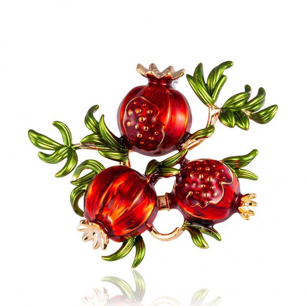 Enamel Fruit Shape Red Pomegranate Brooch for Women Green Leaf Cherry Brooches Suit Lapel Pin Clothing Scarf Badges