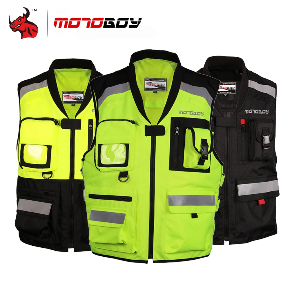 

MOTOBOY Motorcycle Reflective Safety Vest Summer Breathable Motorcycle Jacket Moto Warning Vest With Protective Pads Riding