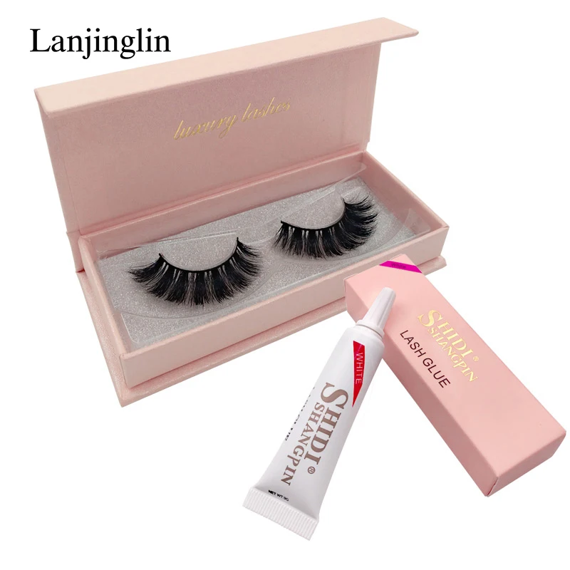 LANJINGLIN 1 пара натуральные длинные накладные ресницы 3d норковые ресницы 1 шт. клей для макияжа ручной работы Искусственные ресницы#65G4
