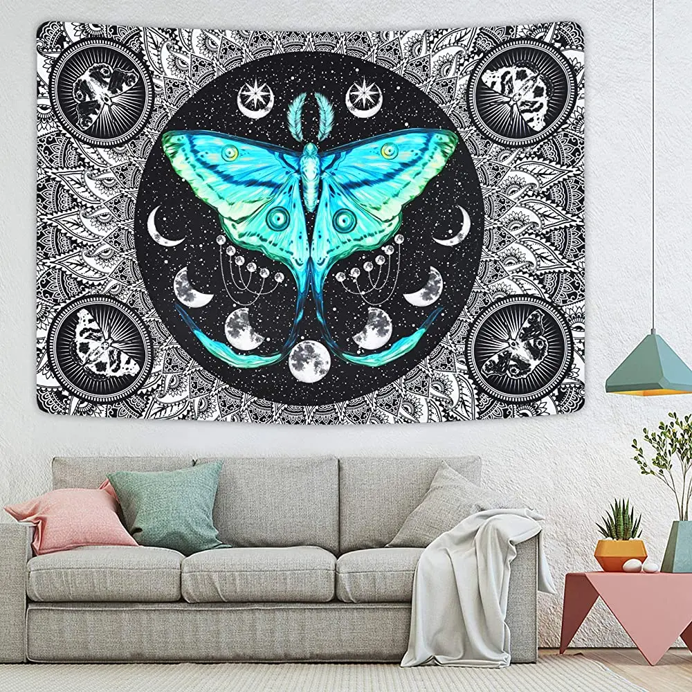 Moth Tapestry Moon Phase Tapestry Psychedelic Eyes Tapestry Moon and ...