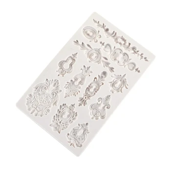 

Lace Biscuits Pastries Brownies Scroll Embossed Cake Frame Decoration Tool Bakeware Silicone Mold Fudge Baroque Style Cookie