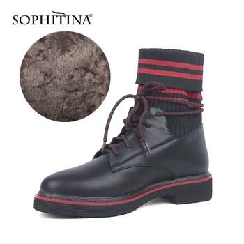 

SOPHITINA Wool Fur Ankle Boots High Quality Genuine Leather Square Low-Heeled Non-slip Boots Casual Keep Warm Women's Shoes C791