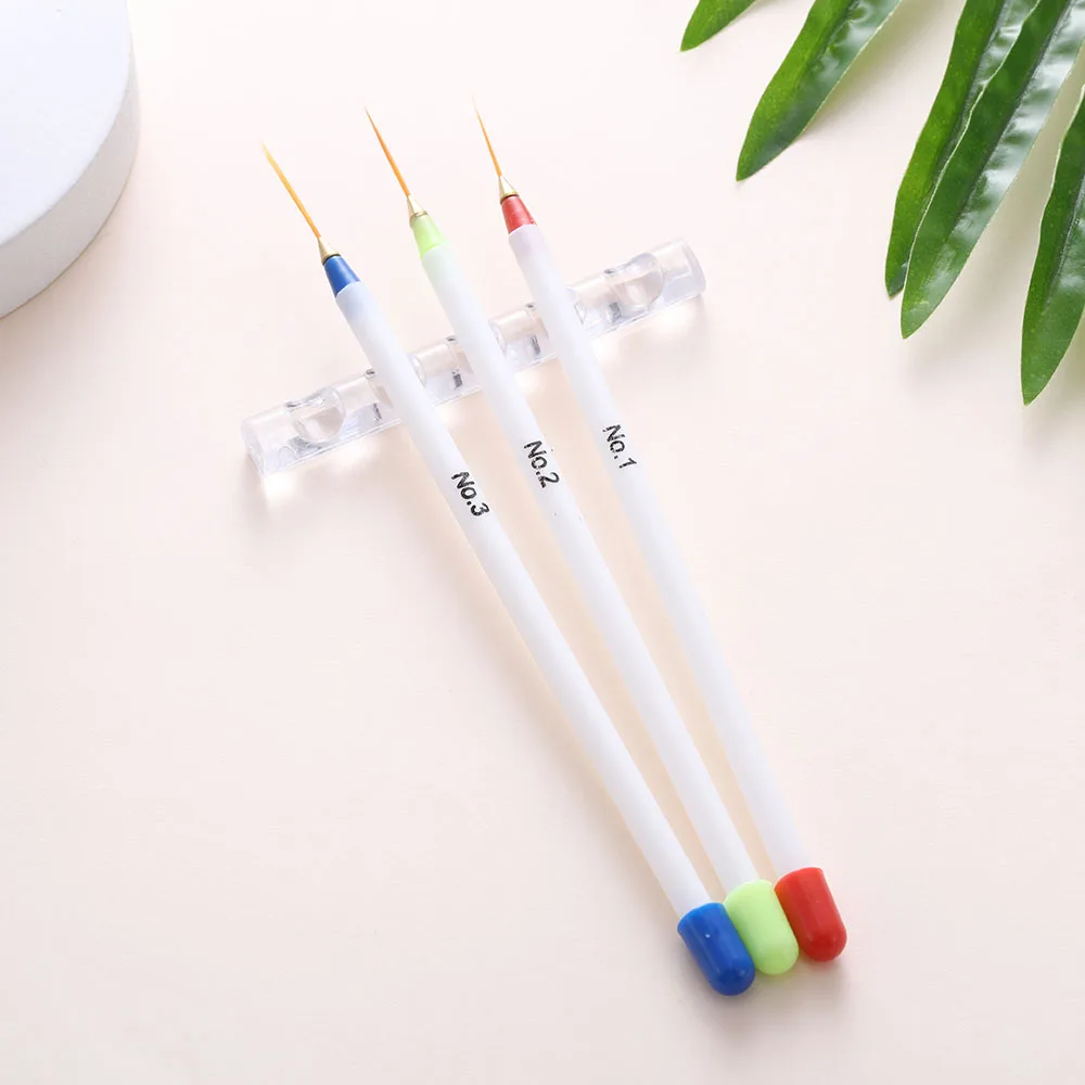 3Pcs Acrylic French Stripe Nail Art Liner Brush Set 3D Tips Manicure Ultra-thin Line Drawing Pen UV Gel Brushes Painting Tools