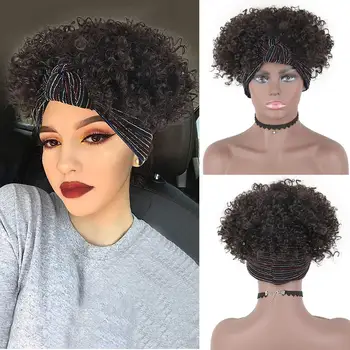 

Drawstring Puff Afro Kinky Curly Ponytail Short Wrap Synthetic Urban Wrapwig 2 in 1 Headwrap wig clip in ponytail Hair Extension