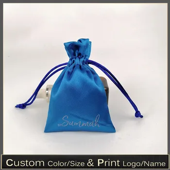 

Custom Logo silk satin jewelry pouch Beauty Products Virgin Hair jewellery necklace jewelry pouch 20pcs/lot