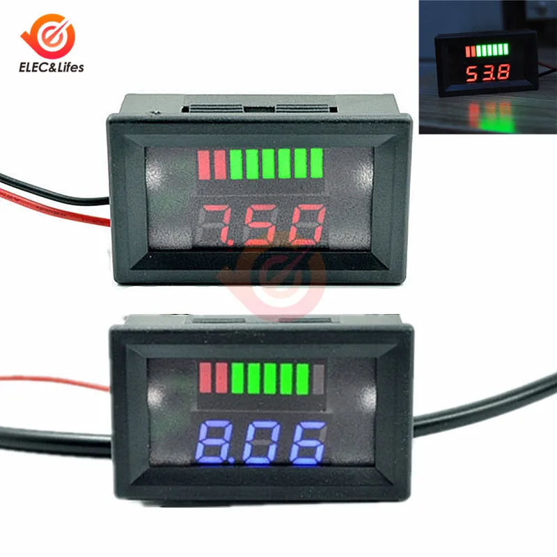 

12V Car Lead Acid Battery Charge Level LED Indicator Battery Tester Lithium Battery Capacity Meter Detector DC Mini Voltmeter