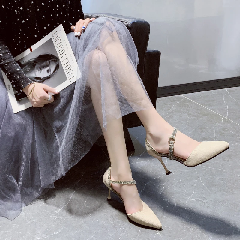 

2020 HOT Sandalias Femeninas High Heels Flock Pointed Sandals Sexy Female Summer Shoes Mujer Zapatos Mujer Pumps U22-33