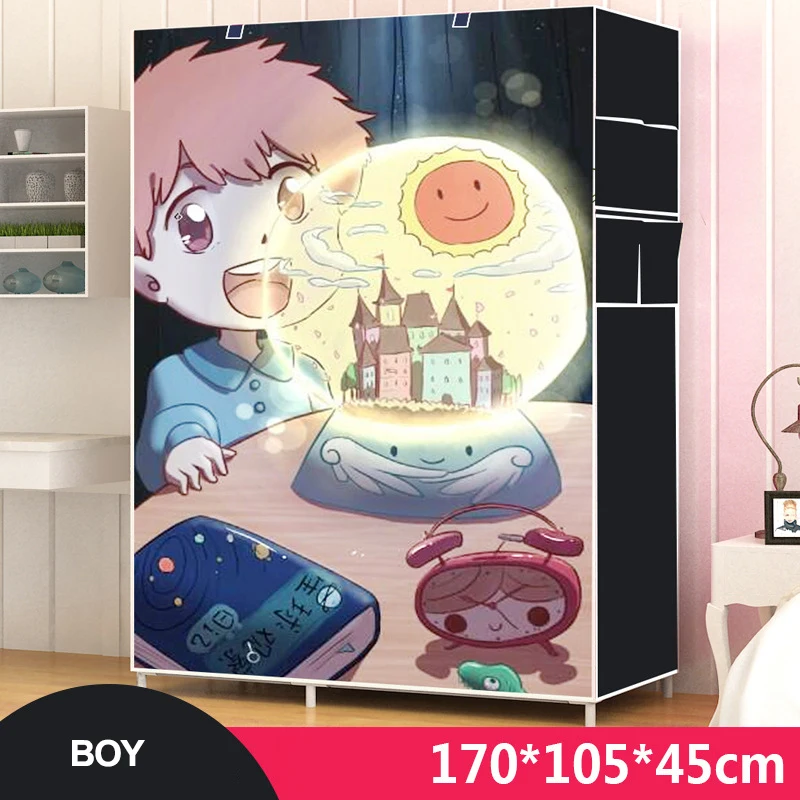 Bedroom Multipurpose Non-woven Cloth Wardrobe Folding Portable Fabic Clothing Storage Cabinet Dustproof Home Furniture Cartoon
