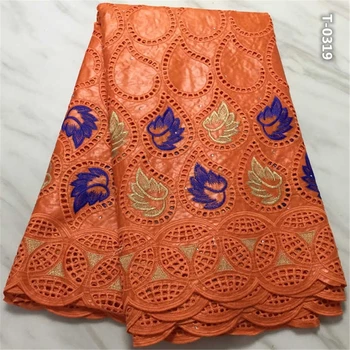 

African Bazin Lace Fabric Top Quality Nigerian punch holes Embroidery With Stones Perfume Bazin Riche Cotton Fabric 5yard