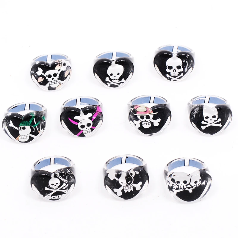 Finger Ring Ring Set 10/20pcs Cartoon Black Skull Samurai Pirate Kids Boy Rings Halloween Acrylic Jewelry Children Party Gift