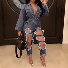 Sexy Long Denim Jumpsuit Women 2020 Spring Summer Plus Size Overalls Ladies Rompers Ripped Jeans Pants Blue Black Jumpsuits 3XL