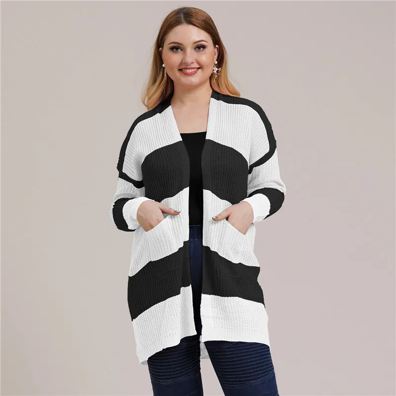 

Plus Size Cardigan Long Sleeve Knitted Sweater Boho Sweaters for Women 2020 Fall Winter Autumn Beach Cover Up Striped Jacket 3XL