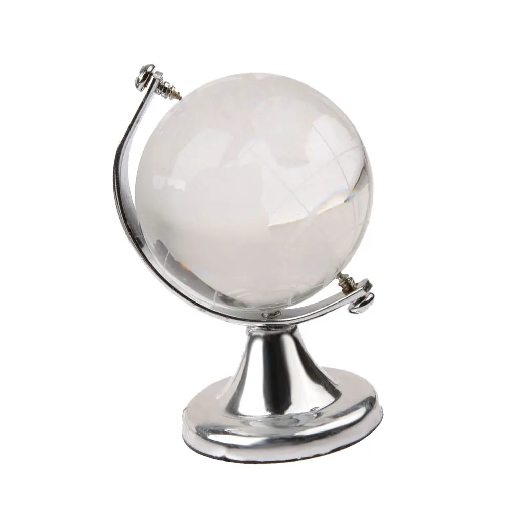 Silver Stand Crystal World Globe Wedding Paperweight Vastu Feng Shui Decor