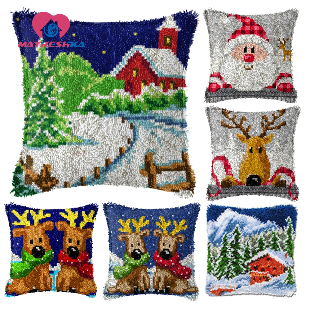 Christmas Gfit Embroidery Pillow Latch Hook Rug Kits Diy Rugs Cross Stitch Pillow Crossstitch