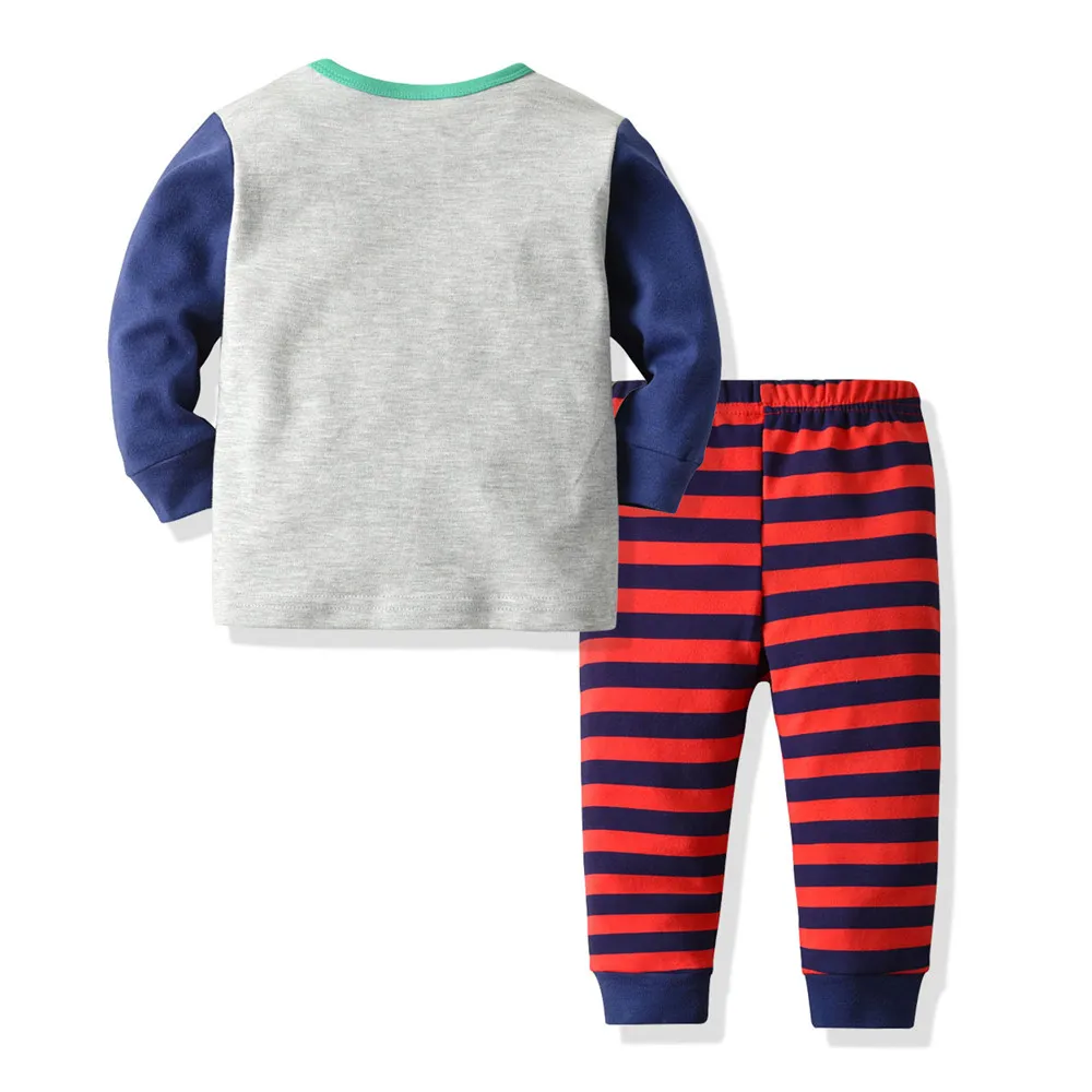 Осенне-зимний детский пижамный комплект, рождественские полосатые штаны с длинными рукавами и принтом, хлопковый костюм для девочек, одежда для сна для младенцев, одежда для мальчиков