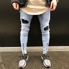 Джинсовые дизайнерские рваные джинсы высокого качества рваные для мужчин рваные зауженные мотоциклетные винтажные джинсы хип-хоп повседневные штаны