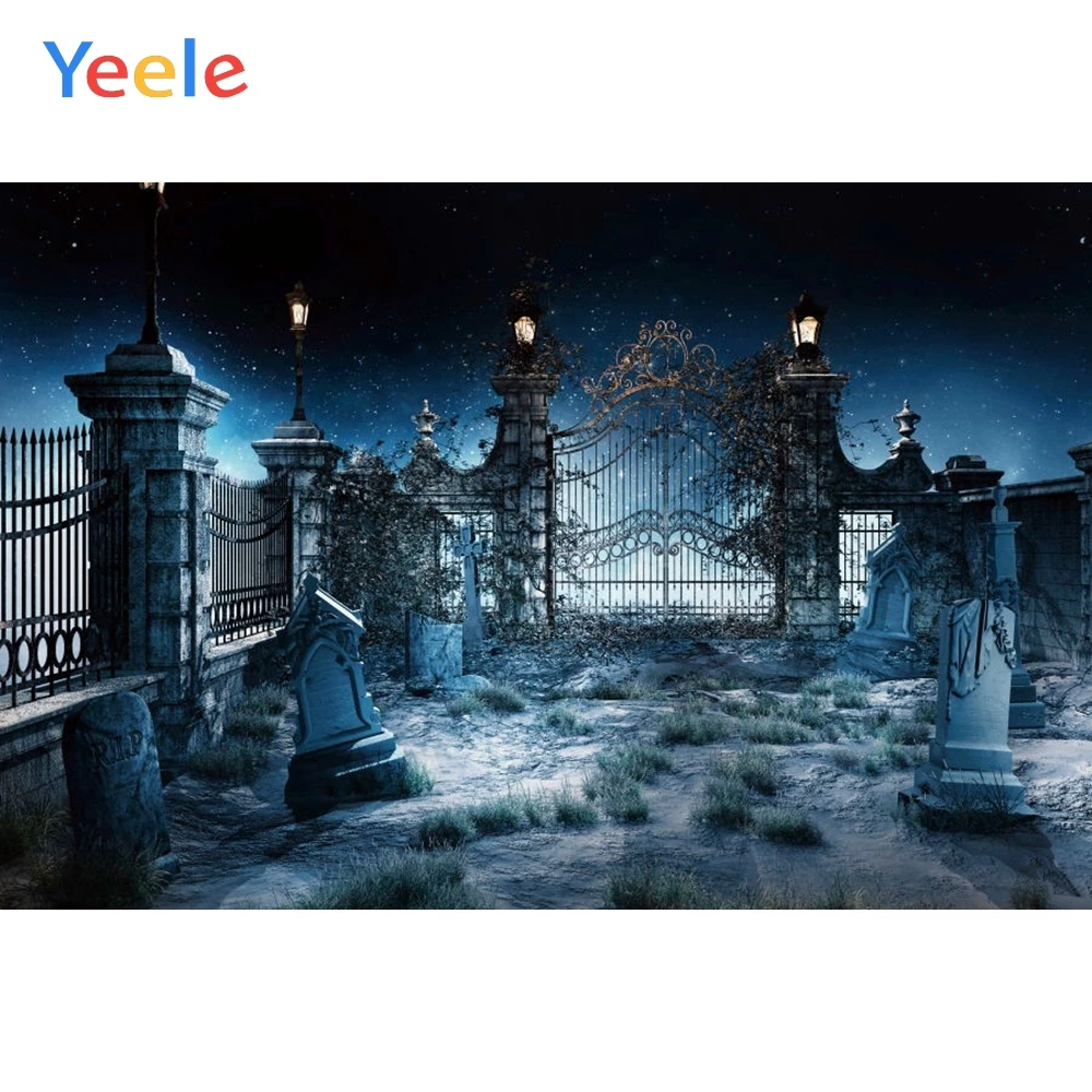 

Yeele Happy Halloween Backdrop Tomb Tombstone Door Night Forest Baby Customized Vinyl Photography Backgrounds For Photo Studio