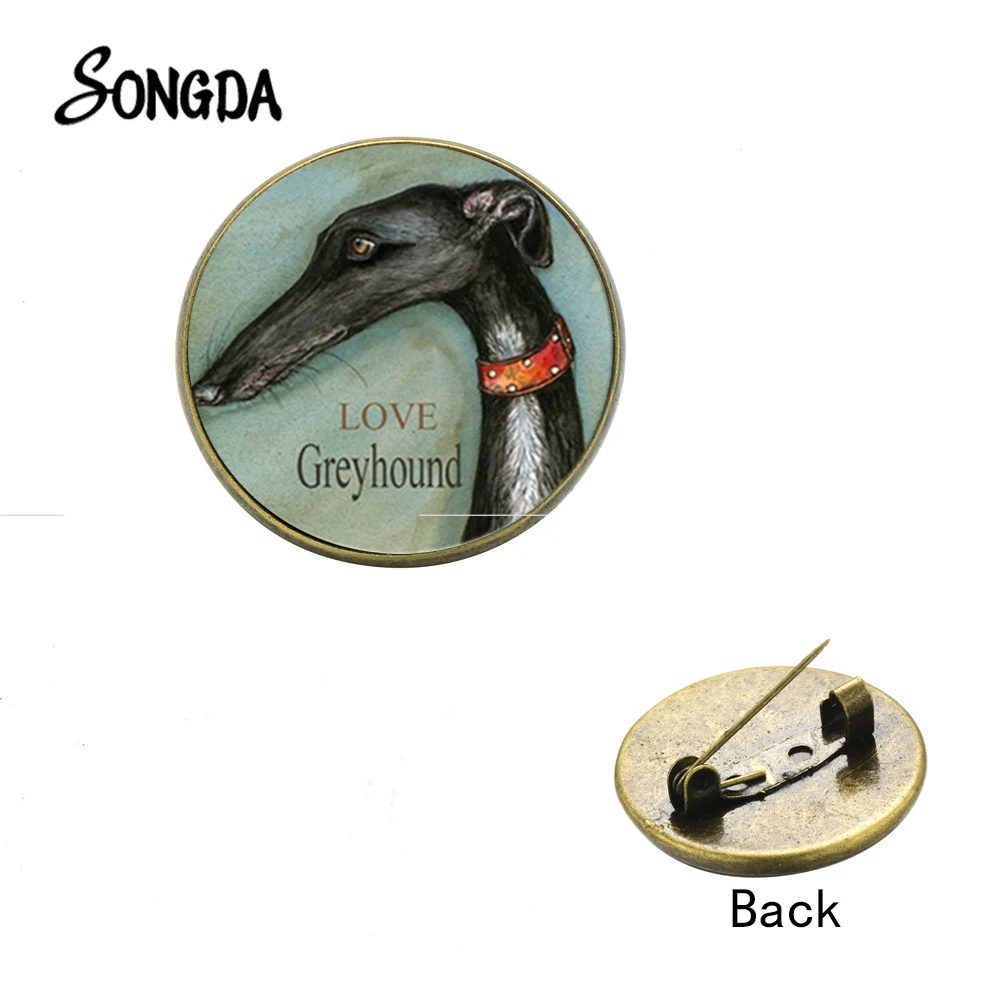 Love Greyhound Cute Pet Bronze Brooch Cartoon Dog Print Glass Cabohcon Fashion Animal Brooches Clothes Backpack Badge Pin | Украшения и