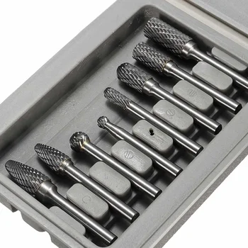 

8Pcs/set 1/4 Inch Shank Tungsten Carbide Alloy Rotary Burr File Milling Cutters Power Tools Double Cut Router Bits