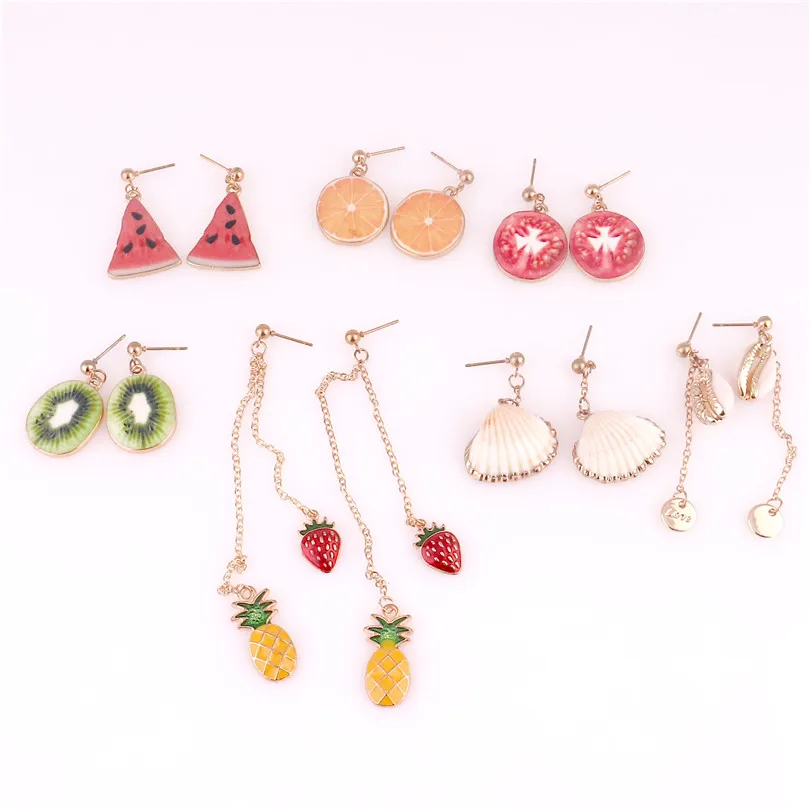

Acrylic Cute Fruit Earrings Strawberry Tomato Kiwi Orange Pineapple Watermelon Shell Tassel Disc Earrings Dainty Gift