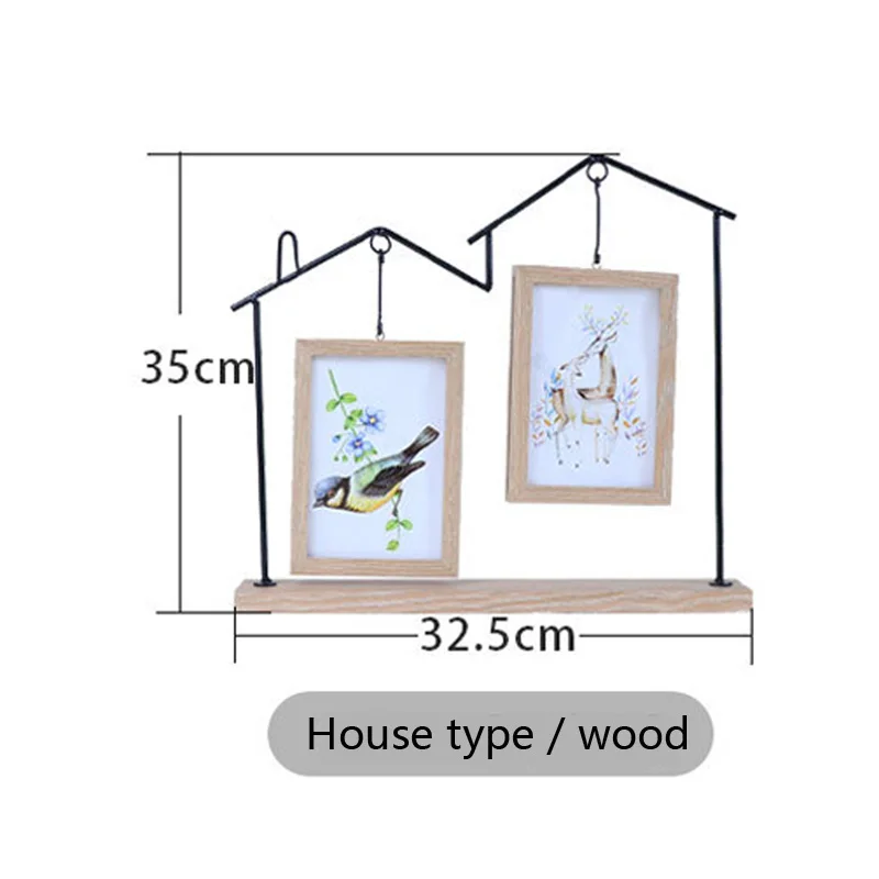 House type wood 6-дюймовый висит двухсторонняя рамка для фотографии для дома кадры таблицы Nordic геометрический металлические шаблоны стеклянная для фотографии с деревянным каркасом и мы вышлем вам фото - Цвет: House type wood