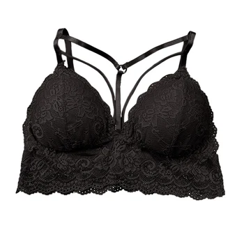 

Lace Hollow Out Women Sexy Strappy Bra Tops Deep V Wire Free Push Up Bras for Women Lingerie 2019 New Female Solid BH Underwears