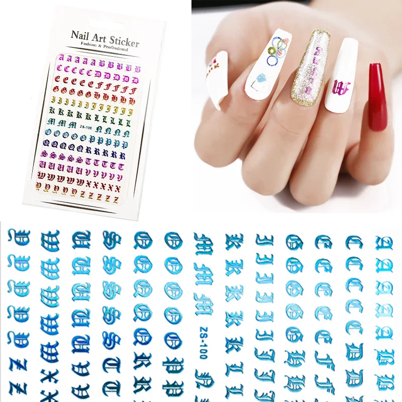 

1 bag of colorful letters hot stamping nail stickers Colorful letter gilding nails colorful 3D three-dimensional nail stickers