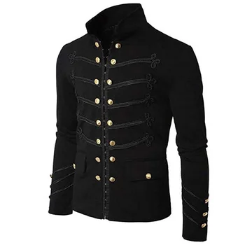 

2020 Vintage Solid Men Gothic Jacket Steampunk Tunic Rock Frock Uniform Male Vintage Punk Metal Military Coat Outwear