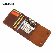 GENODERN тонкий кошелек для ключей для мужчин Crazy Horse кожаный брелок с держатель для карт s Мужская ключница мужской держатель для карт Органайзер