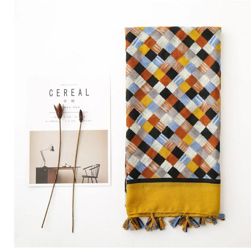 Fashion Women grid Scarf Long size 180x90cm Cotton scarves Winter Lady Scarves Soft Shawl Wrap Scarf Elegant for Christmas  (38)