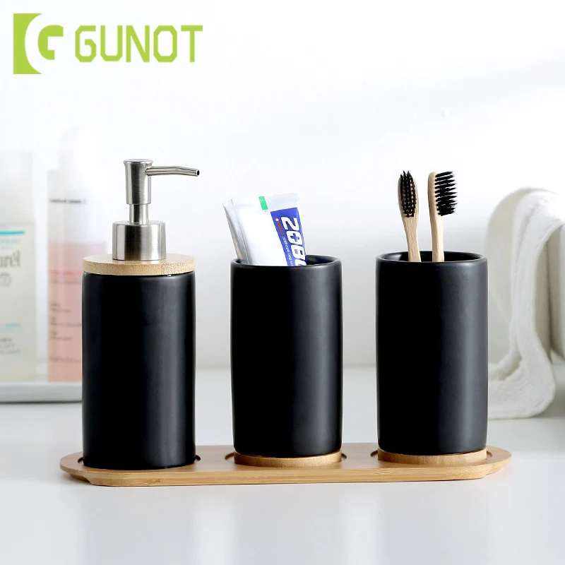 GUNOT Ceramic Bathroom Accessories Set Soap Dispenser Tumbler For Bathroom or Kitchen Home Washing Products Storage Container