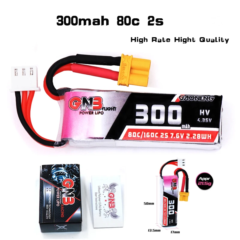 Аккумулятор Gaoneng GNB 2S 7 6 в 300 мА · ч 80C/160C Lipo XT30 для Micro RC FPV Racing Cine Whoop Beta запчасти дрона