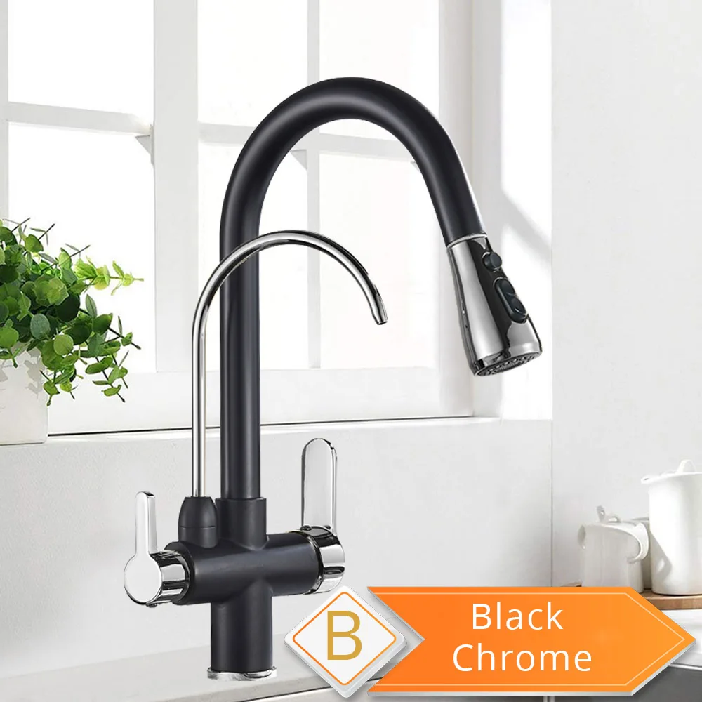 Black and chrome B Очистка кухонных смесителей черный выдвижной кухонный фильтр для воды кран трехходовой torneira para cozinha de parede кран для кухни - Цвет: Black and chrome B