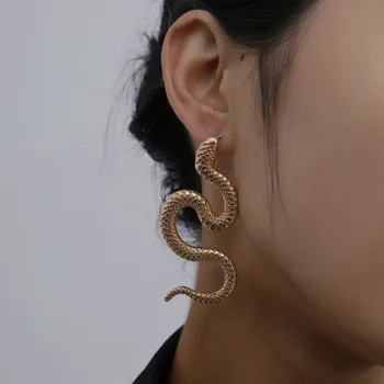 

Europe Jewelry Personality Distorted Snake Geometric Hip-Hop Earrings Female Exaggerated Serpentine Embossed Stud Earings Women