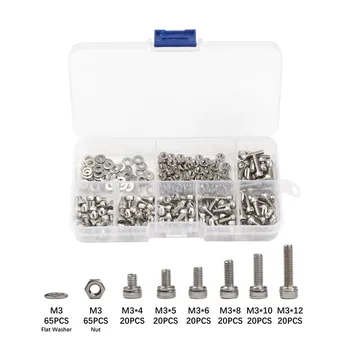 

250Pcs/lot Stainless Steel Screws M3*4/5/6/8/10/12 Hexagon Socket Bicycle Hex Bolts Washer Nut Head Cap Screws Assortment Kit