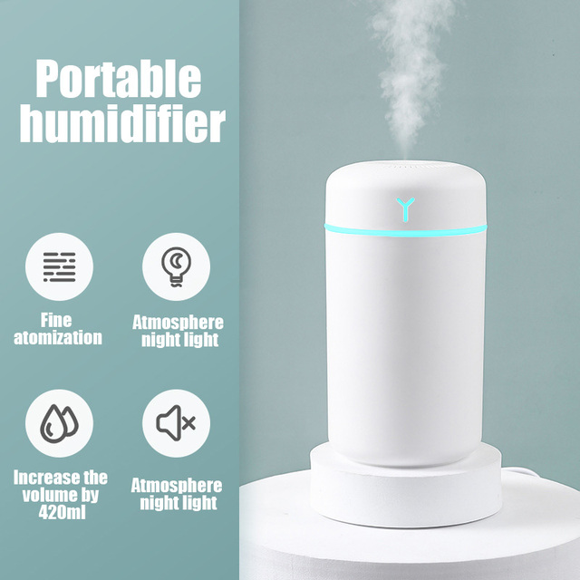 Humidifier for Home Car Mini Aroma Oil Diffuser USB Cool Mist Sprayer with Colorful Soft Night Light Purifier Portable 420ml