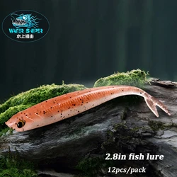 WATER SNIPER Fishing Soft Lure 71mm 12pcs Fork Tail Fish Silicone Bait with 3D Eye Double Color Salt Smell Artificial Baits