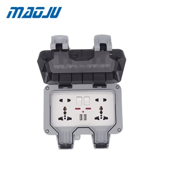 

2 gang 13A 5 holes weatherproof enclosure outdoor socket with USB outlet