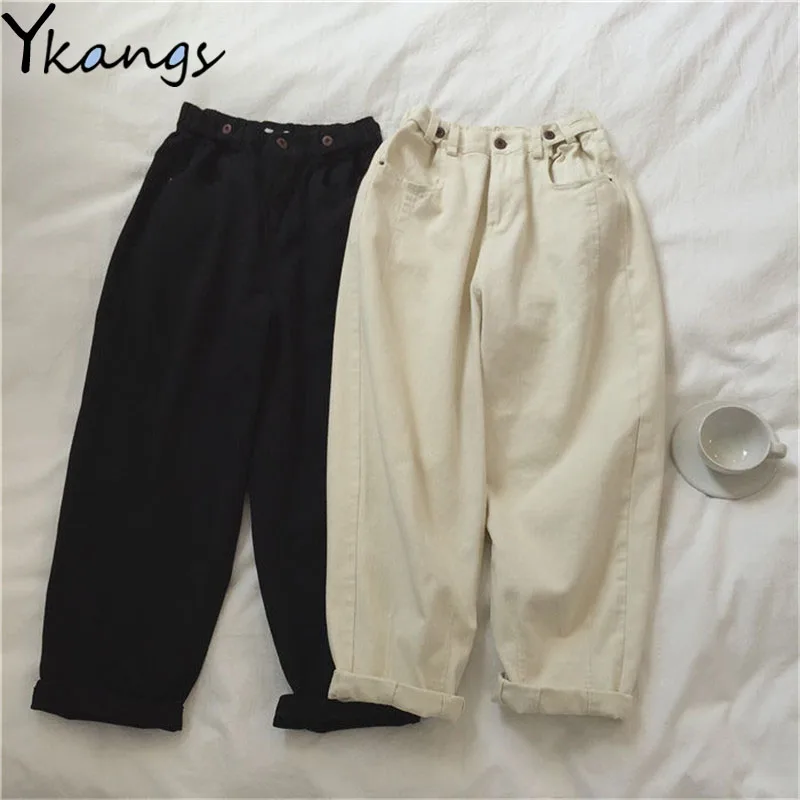 Plus Size Denim Pants Women Cotton White Loose Boyfriend High Waist Mom Jeans Black Spring Beige Blue Banana Streetwear | Женская одежда