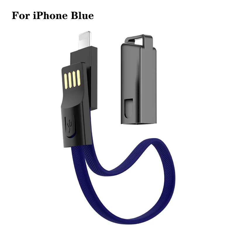For iphone Blue Мини микро-usb брелок USB C короткий кабель для iphone 8 huawei samsung type C кабели цепочка для телефона и ключей Быстрая Зарядка Синхронизация данных шнур - Color: For iphone Blue