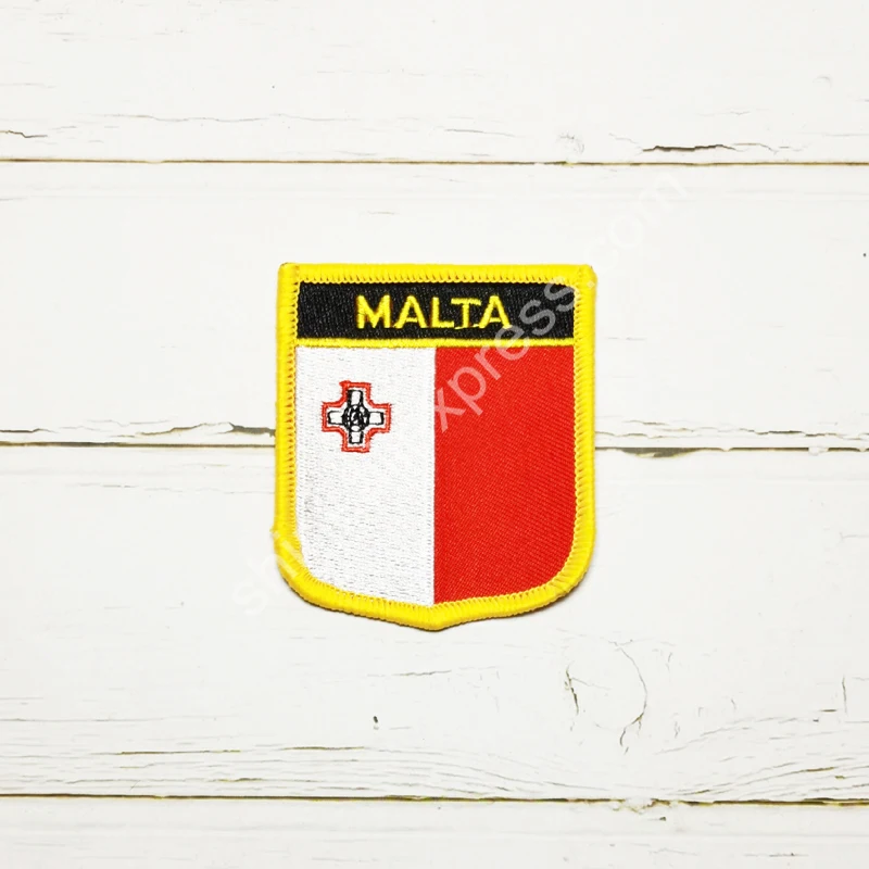 Malta National Flag Embroidery Patches Badge Shield And Square Shape Pin One Set On The Cloth Armband Backpack Decoration Gifts