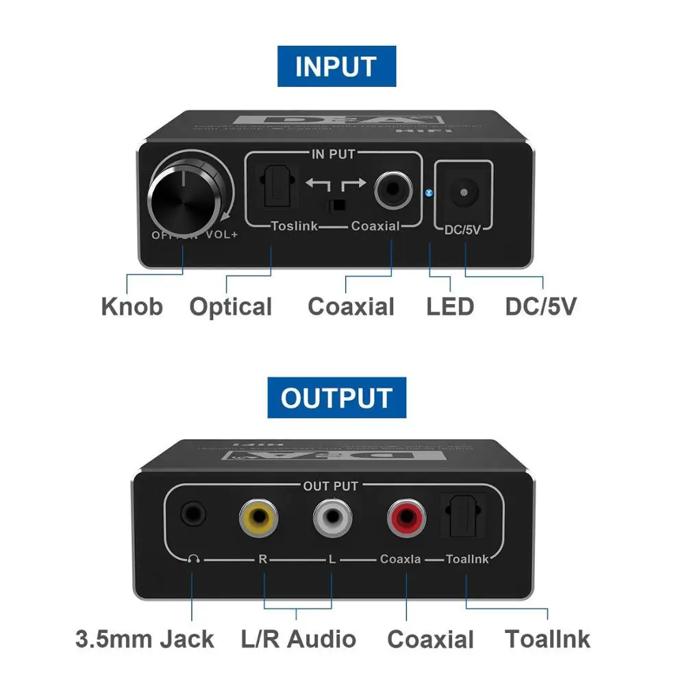  Digitale ad Analogico Audio Converter Ottico Toslink Coassiale ad Analogico RCA L/R 3.5 millimetri 