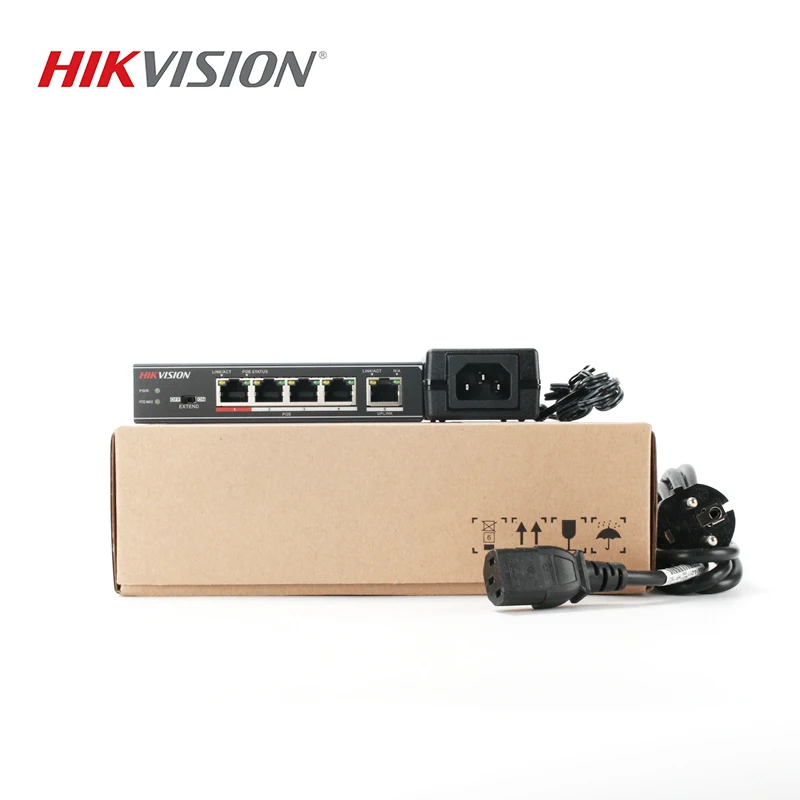 Hikvision DS-3E0105P-E Неуправляемый коммутатор PoE 5 портов 10/100 Мбит/с адаптивный металлический материал для 4CH NVR и CCTV IP камер