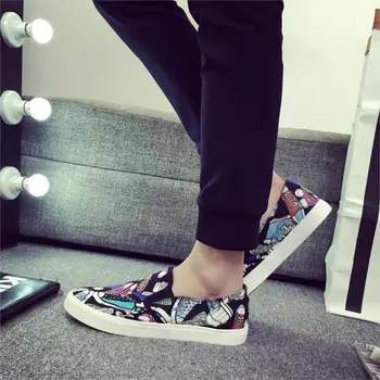 

Fashion Graffiti Shoes Man Casual Shoes MensShoes chaussures Cafers Lury BranComfortable Flat Slip-on homme S4007~S4021 C1