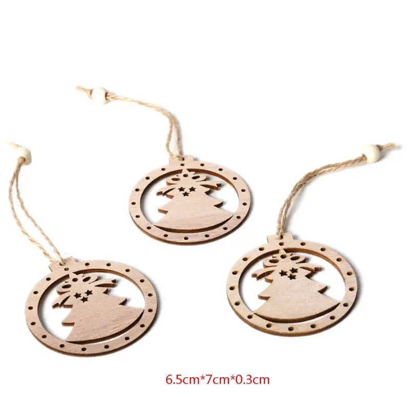 

3pcs/set Retro Wooden Christmas Tree Hanging Pendant with Rope Beads Ornament DIY Crafts Party Decor Gifts 72XF