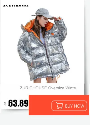 ZURICHOUSE Luminous Winter Jacket Women Turtleneck Warm Parka Fashion Cropped Coat Ladies Shiny Reflective Jacket